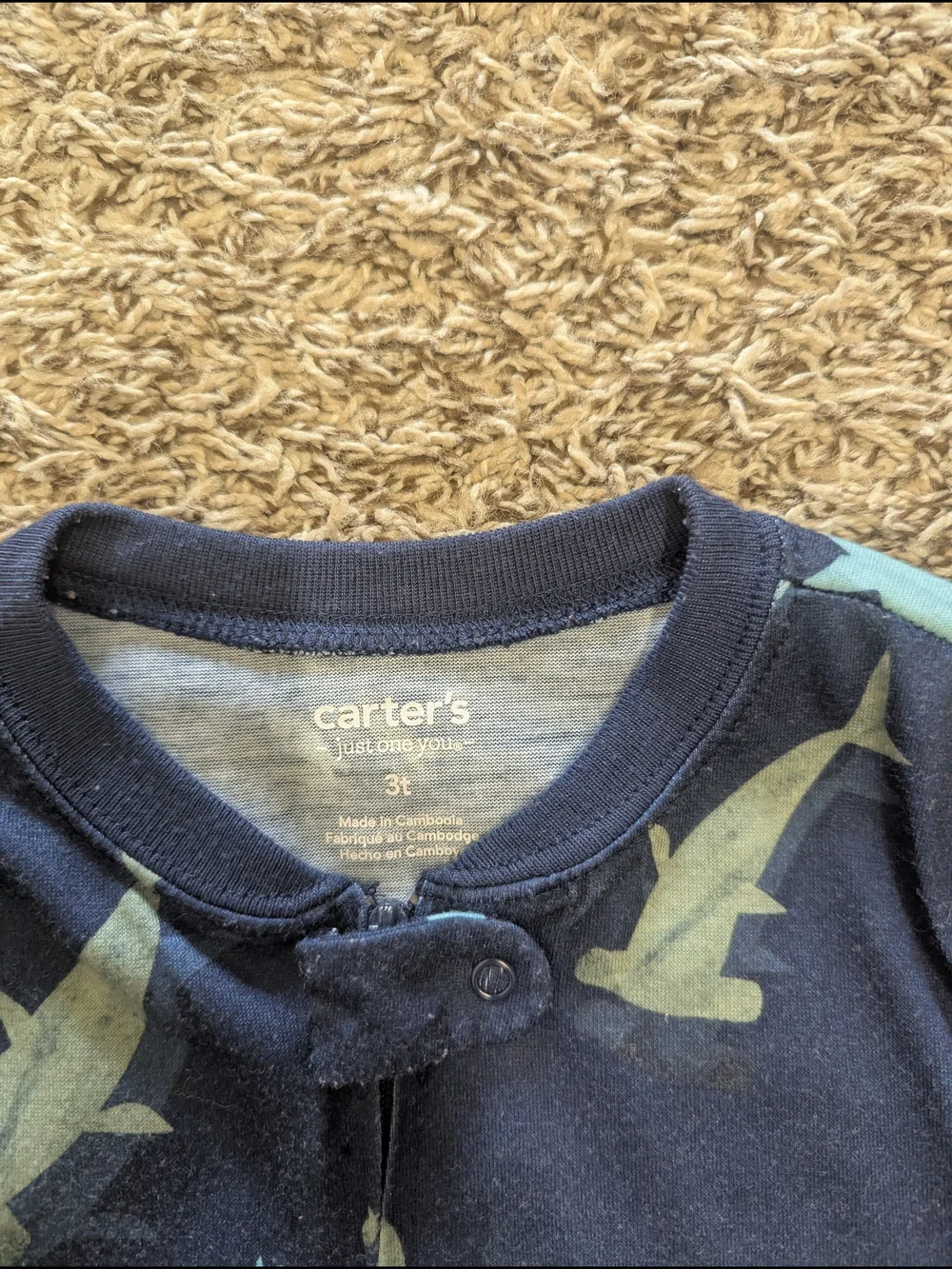 Kids Navy Shark Print One-Piece Pajamas